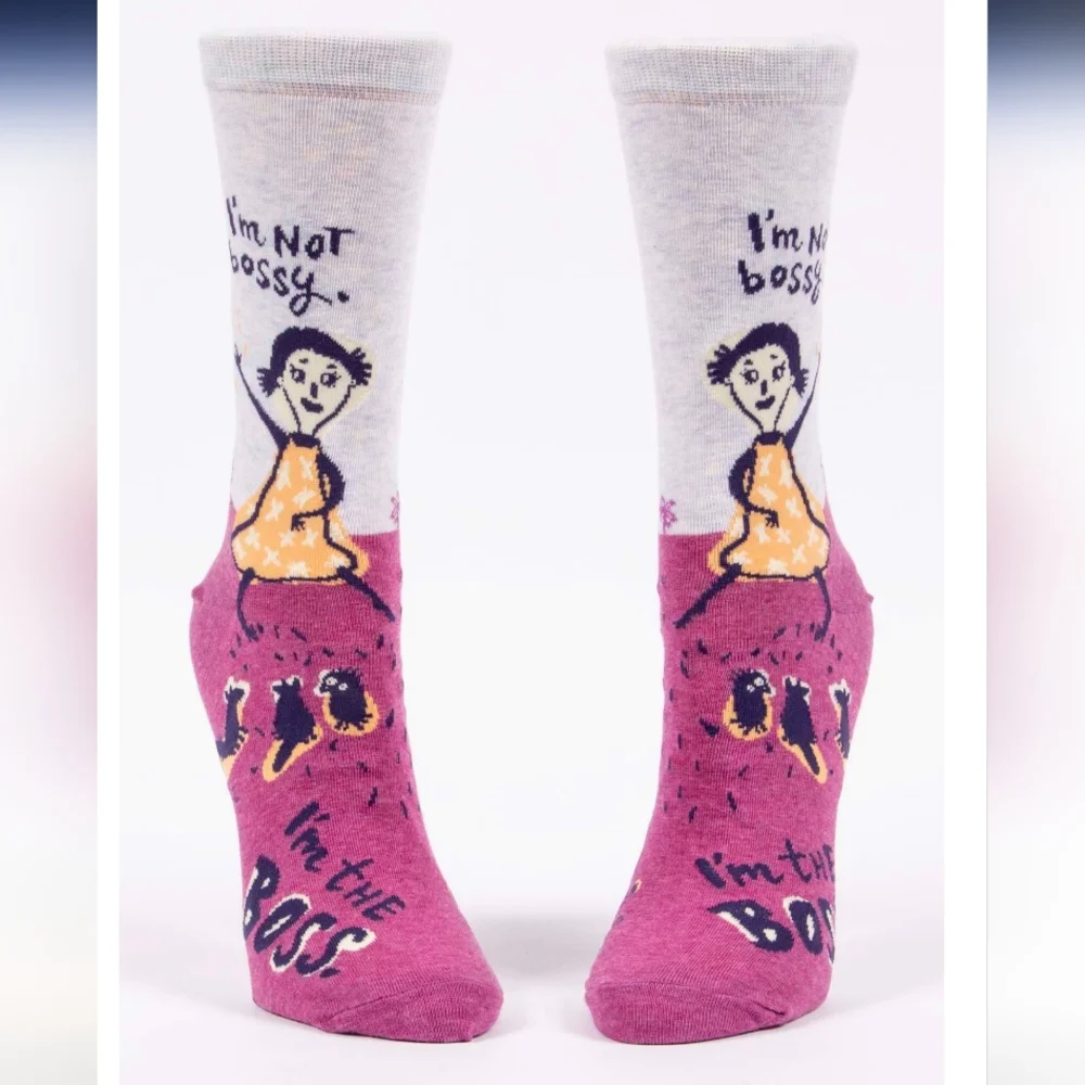 ❤️2/$12 NWT Blue Q I’m not Bossy Crew Socks Soft Combed Cotton Womens Sz 5-10